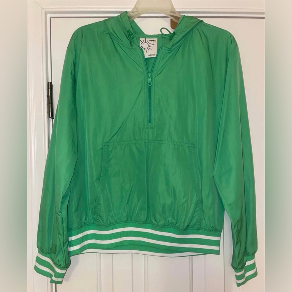 Aerie Green Hooded Quarter Zip Windbreaker with Pocket